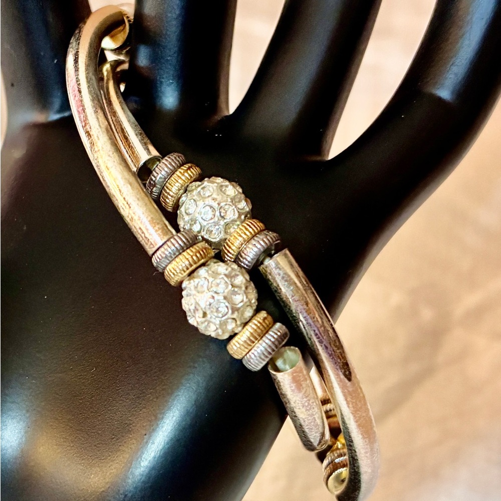 Vintage SIGNED Nine West Gold & Silver Tone Bracelet with Rhinestones 8” Inches